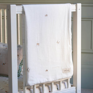 Little Farm embroidered organic cotton muslin baby blanket