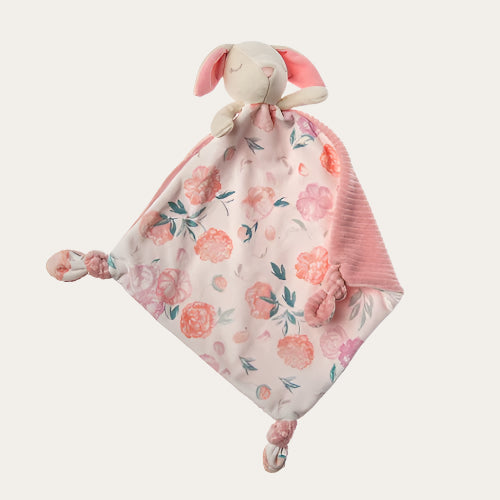Little Knottie Bunny Baby Comforter Toy in soft pink peach colour.