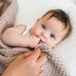 Luxury sand waffle baby blanket – soft, breathable, and perfect for newborns