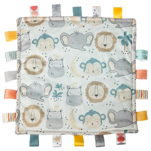 Square taggies toy with jungle animal design