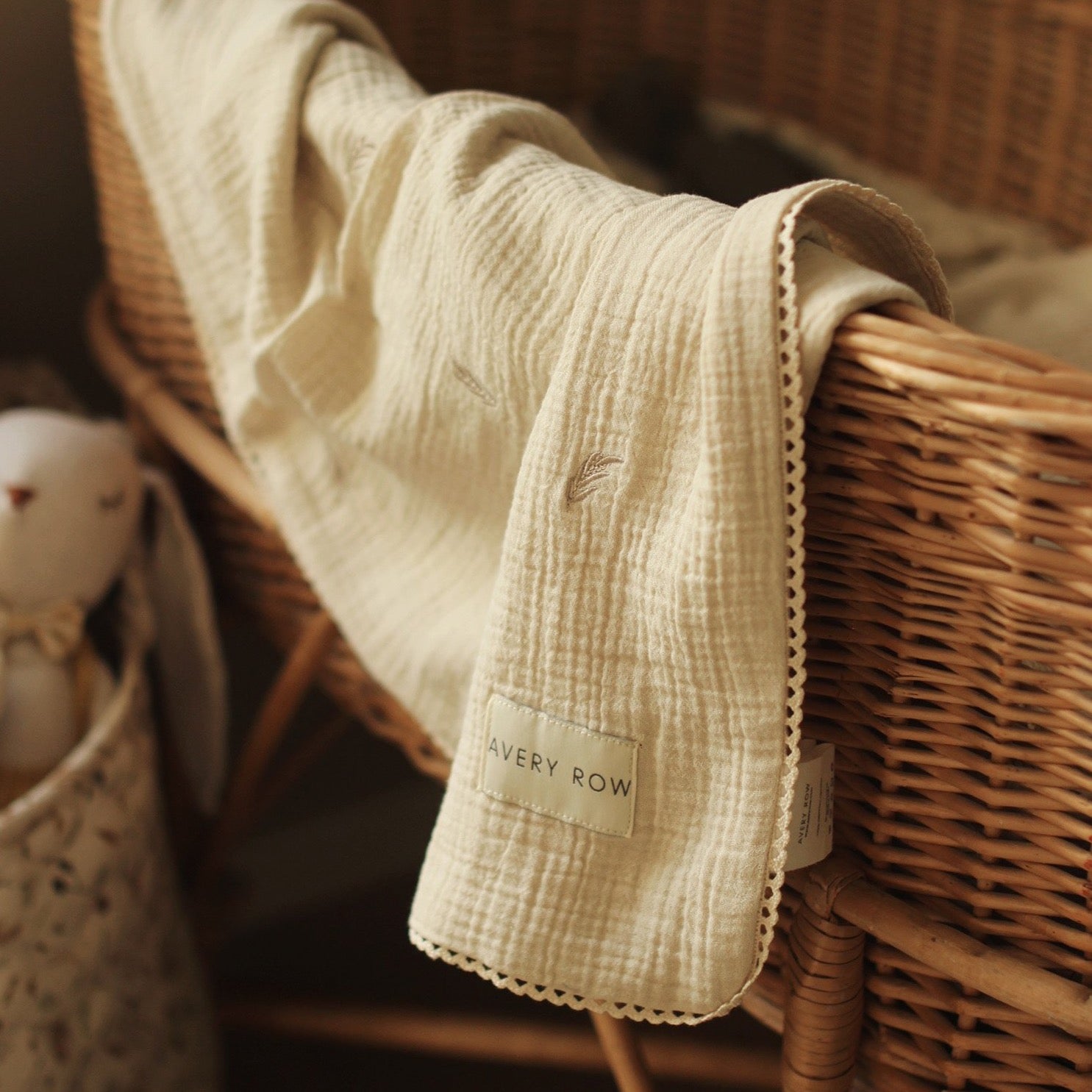 Organic Baby Blanket Embroidered Muslin &#39;Milk White&#39; Baby Blanket