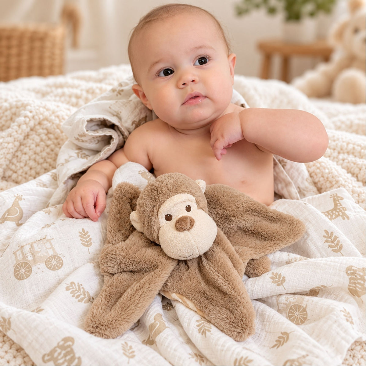 Plush monkey baby comforter soother blanket 'Marcel' - 100% Recycled