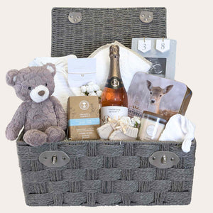 Mum to be gifts hamper basket with presents for mummy and baby by Bumbles and Boo.