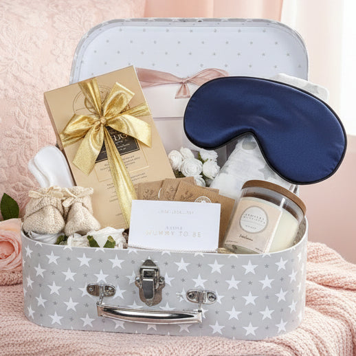 Mum to be gifts pamper hamper with candle and chocolate by Bumbles and Boo.