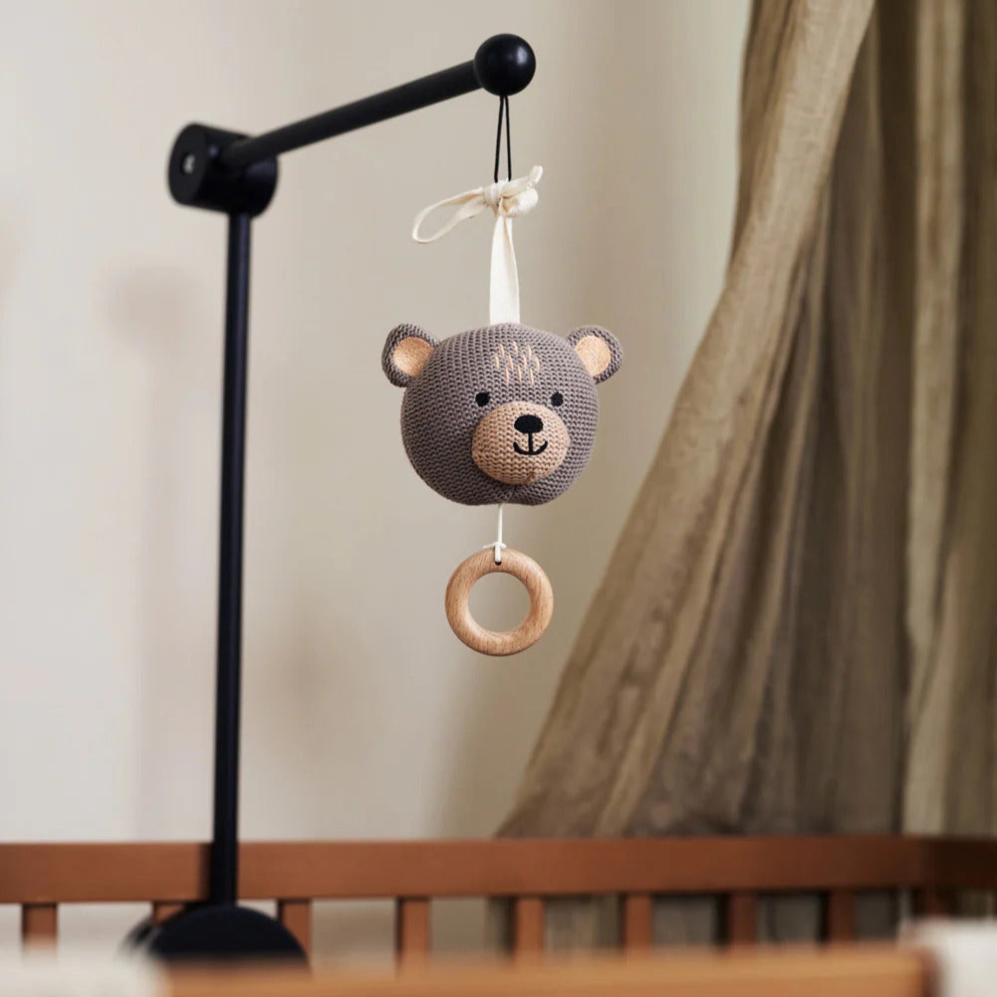 Attachable Musical Bear Plays “Sleep, Dear Child, Sleep” in Biscuit Pram Toy.