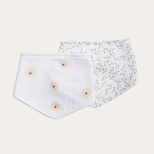 'Daisy & Greenery' Bandana Bib 2 Pack by Lulujo Bandana Bib.