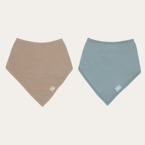2-pack of neutral muslin bibs in Sea Green and Biscuit – stylish baby essentials