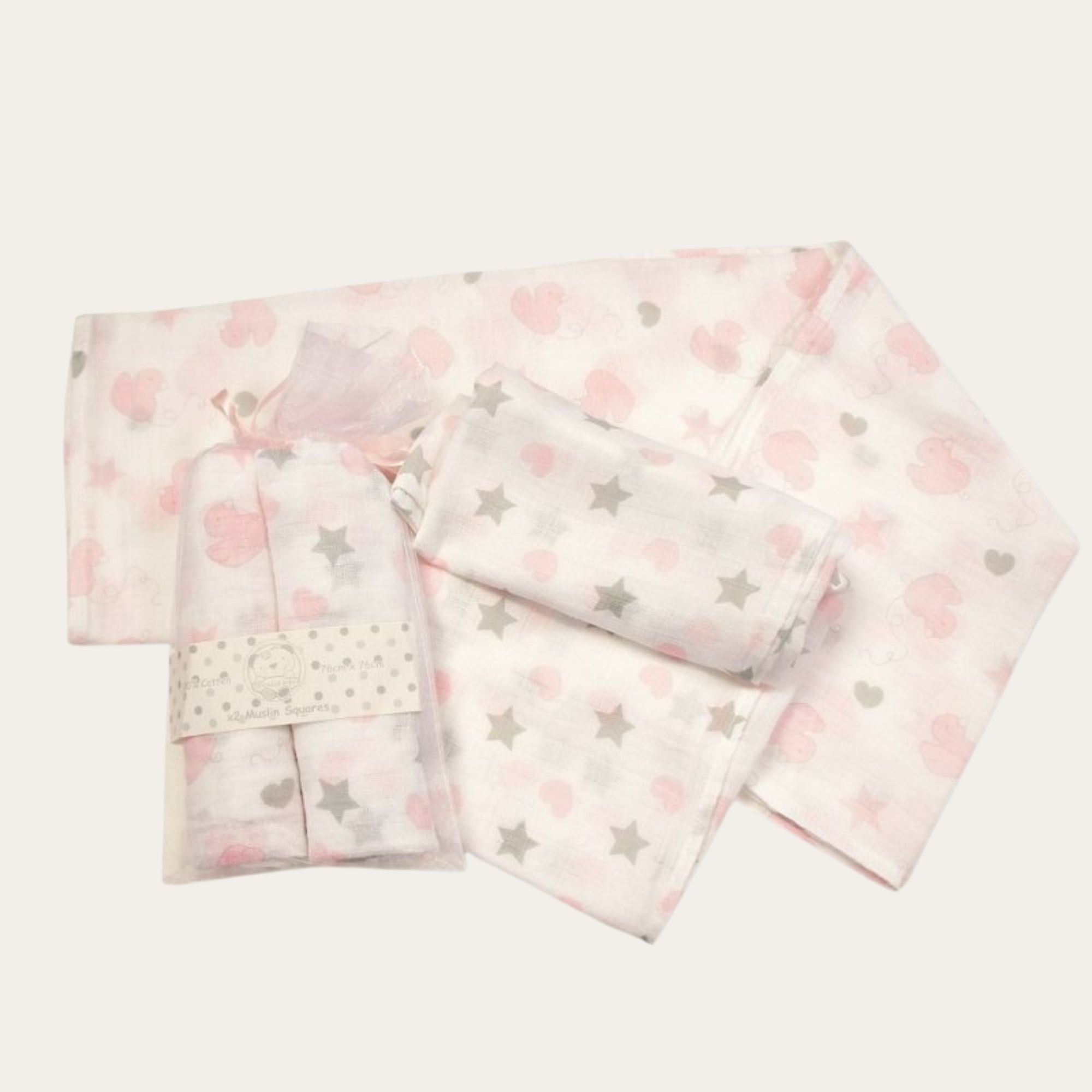 Pink Muslin Gift Set 'Clouds and Stars' Muslins.