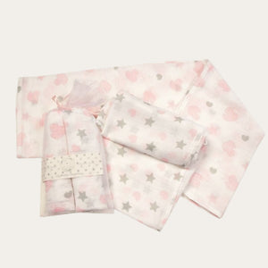 Pink Muslin Gift Set 'Clouds and Stars' Muslins.