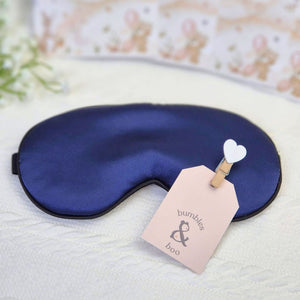 silk effect eye mask for relaxation and improved sleep. Navy blue satin.