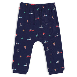 Navy baby joggers with matching train and teddy print