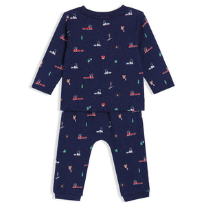 Navy baby boy top and joggers set with chest pocket and ribbed hems