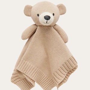 Neutral cotton knitted bear comforter for babies