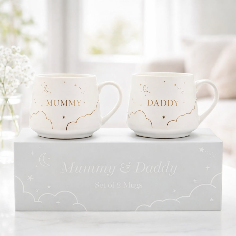 Mummy and Daddy mug set as a gift in a box