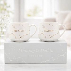 Mummy and Daddy mug set as a gift in a box