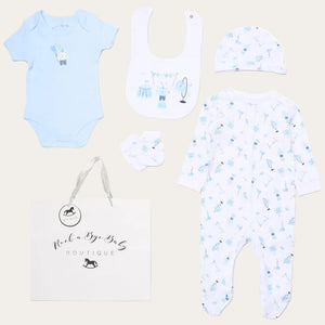 Blue circus baby boy five piece outfit set