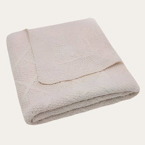 Baby Blanket Knit in Neutral Oatmeal with a Check Pattern Baby Blanket.