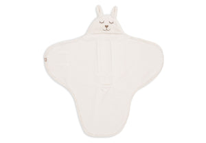 Oatmeal bunny baby wrap blanket with back hanging loop
