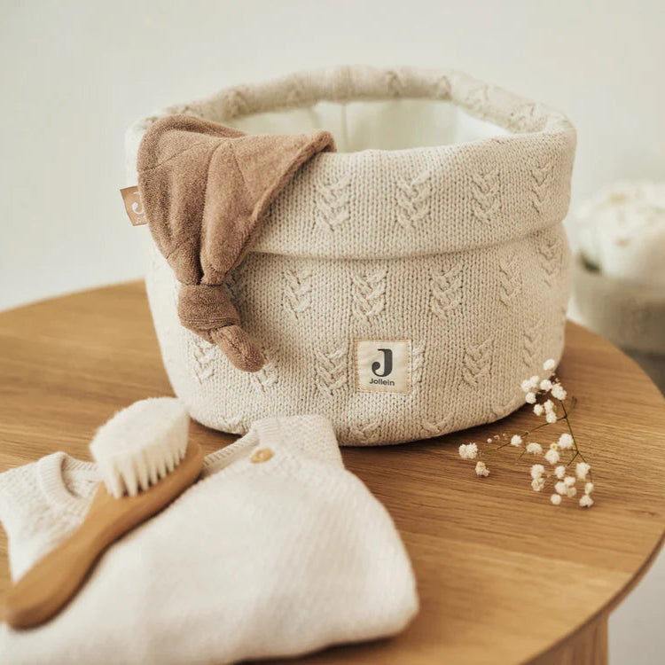 Nursery Storage Basket Grain Knit Oatmeal Nappy Storage.