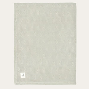 Stylish Olive Green knit blanket with a fleece underside and a grain knit pattern. 75cm x 100cm.