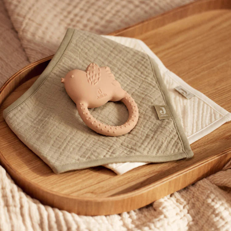 Olive Green and Oatmeal muslin bandana bibs – 2 pack with popper fastening