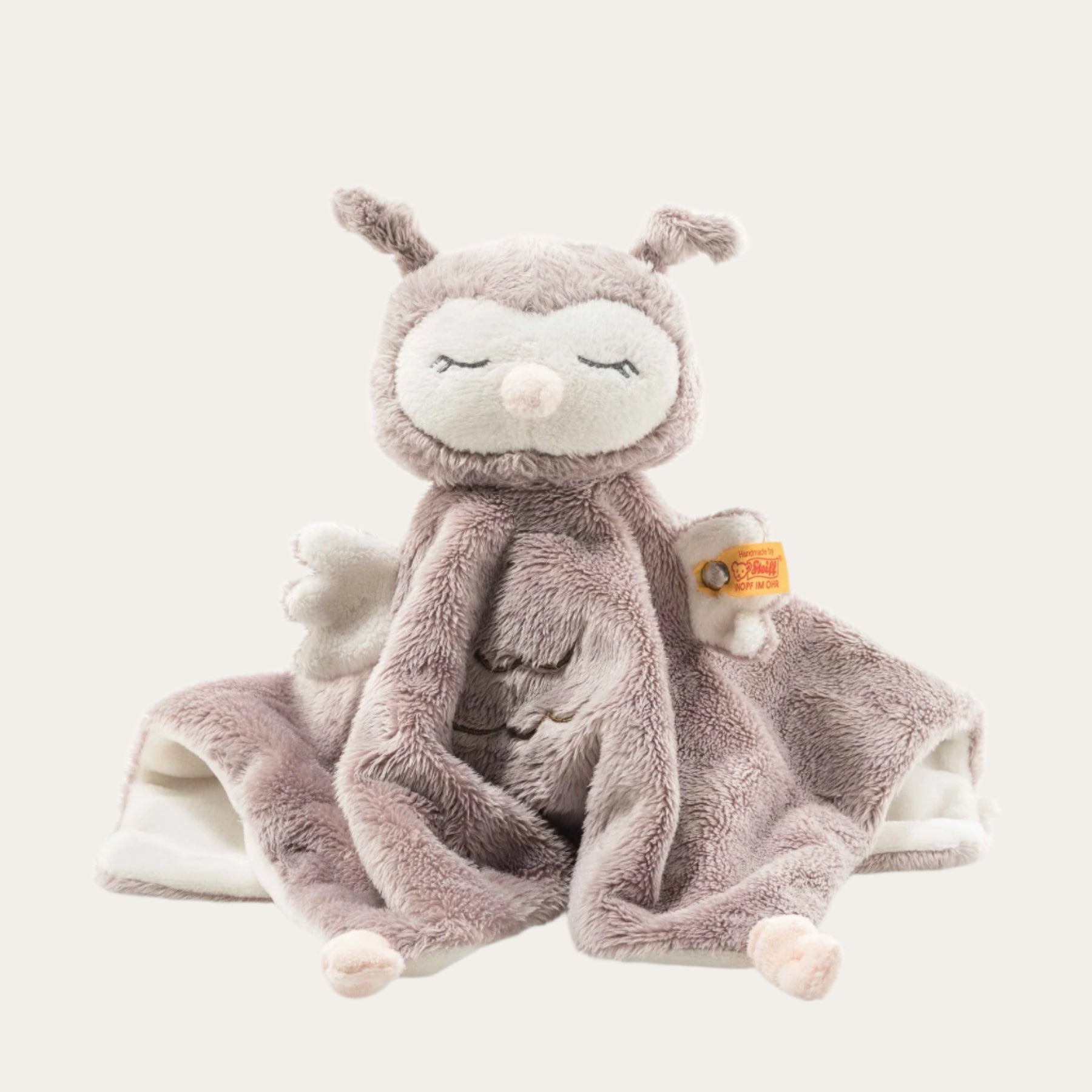 Ollie Owl plush baby comforter in rose-brown and cream