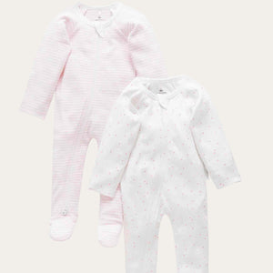 Organic cotton pink baby sleepsuits – 2 pack