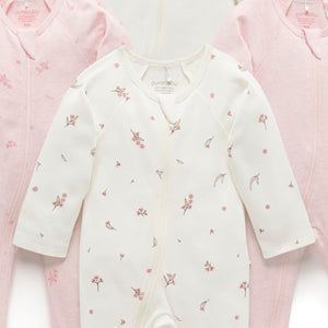 Organic cotton baby growsuit 4 pack with zip and feet