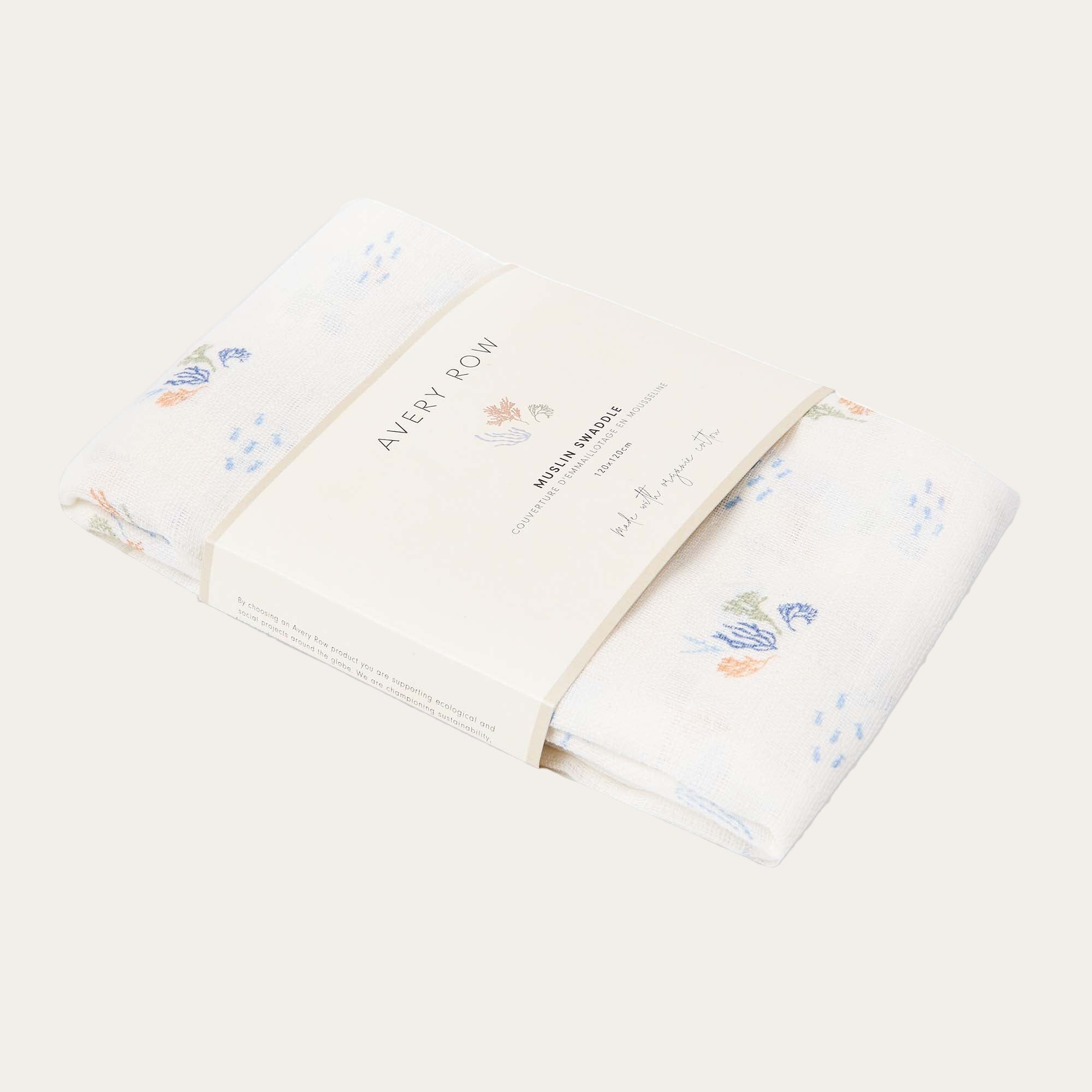 Organic Baby Muslin Swaddle 'Coastline' Baby Swaddle.