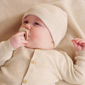 Organic Textured Baby Beanie – Wheat Melange