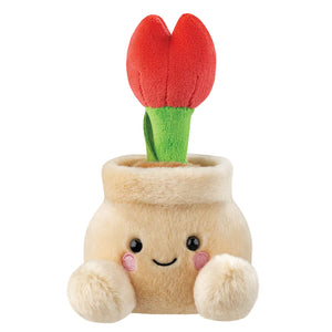 Palm Pals Potted Tulip soft cuddly toy with red plush flower in beige pot, small baby toy suitable from birth