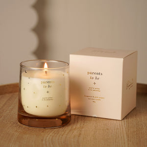 Parents to be 180g soy wax candle with neutral star detailing and gift box