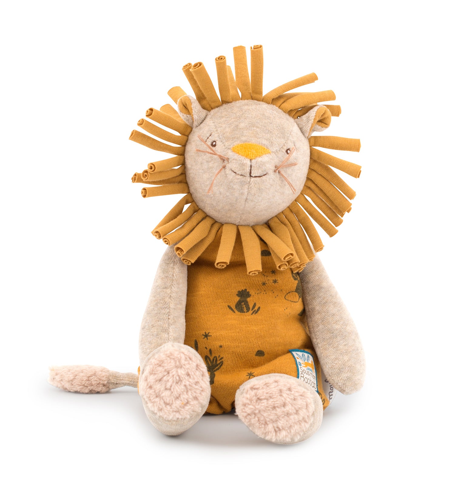 Soft yellow and beige cuddly lion  soft toy suitable from birth