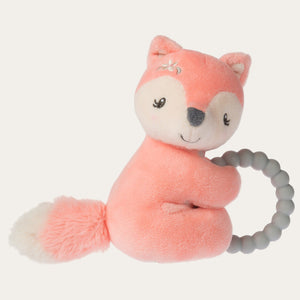 Peach Fox Baby Rattle with Silicone Teether