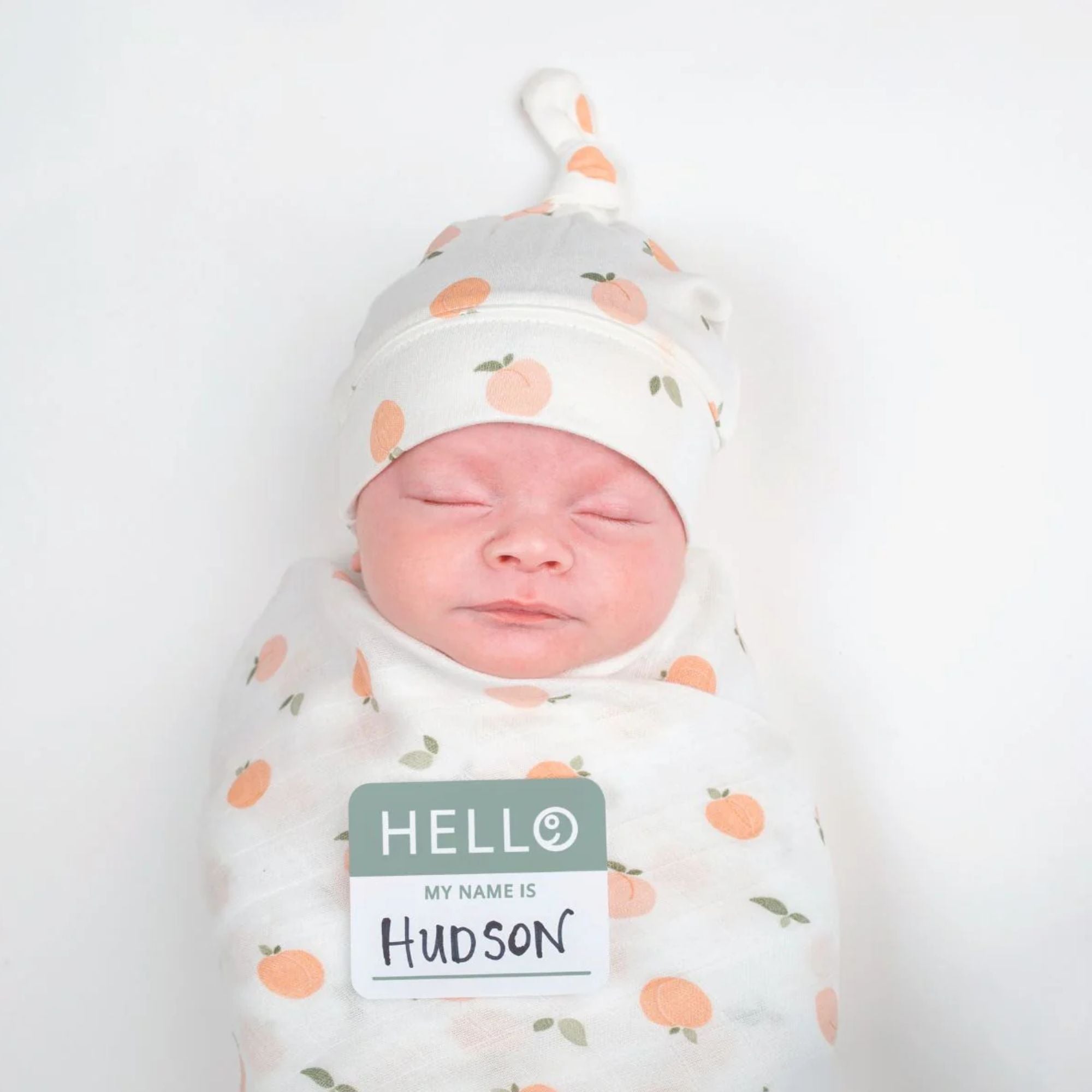 Lulujo Bamboo Baby Hat and Swaddle Set Peaches Bumbles