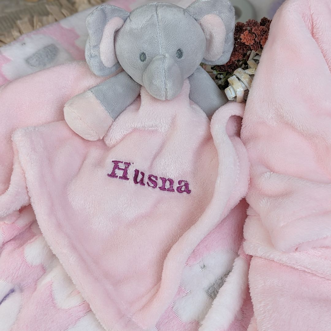 personalised baby soft toy pink elephant