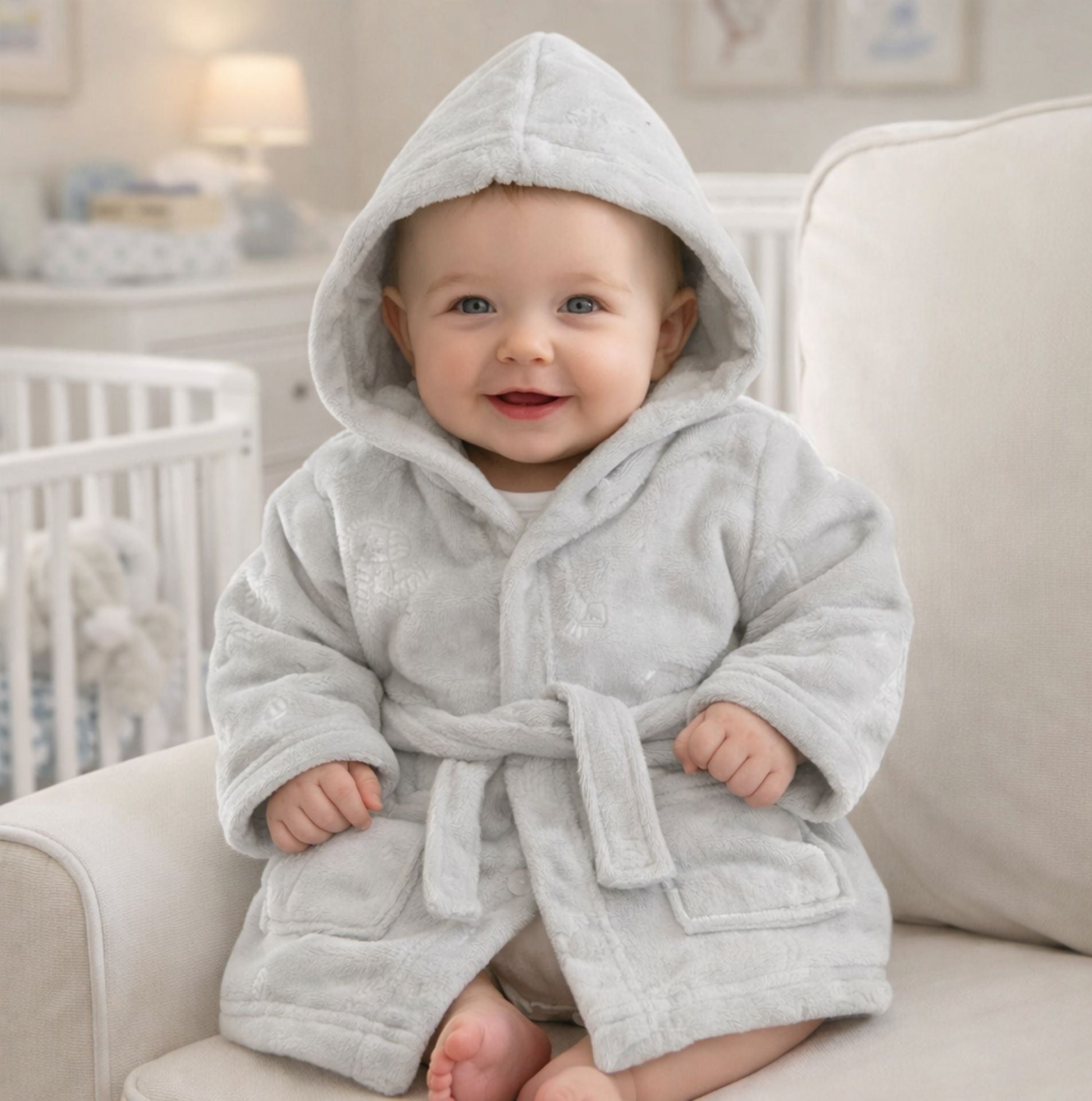 Personalised grey baby dressing gown