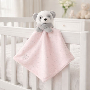 Personalised pink baby comforter panda bear soft toy