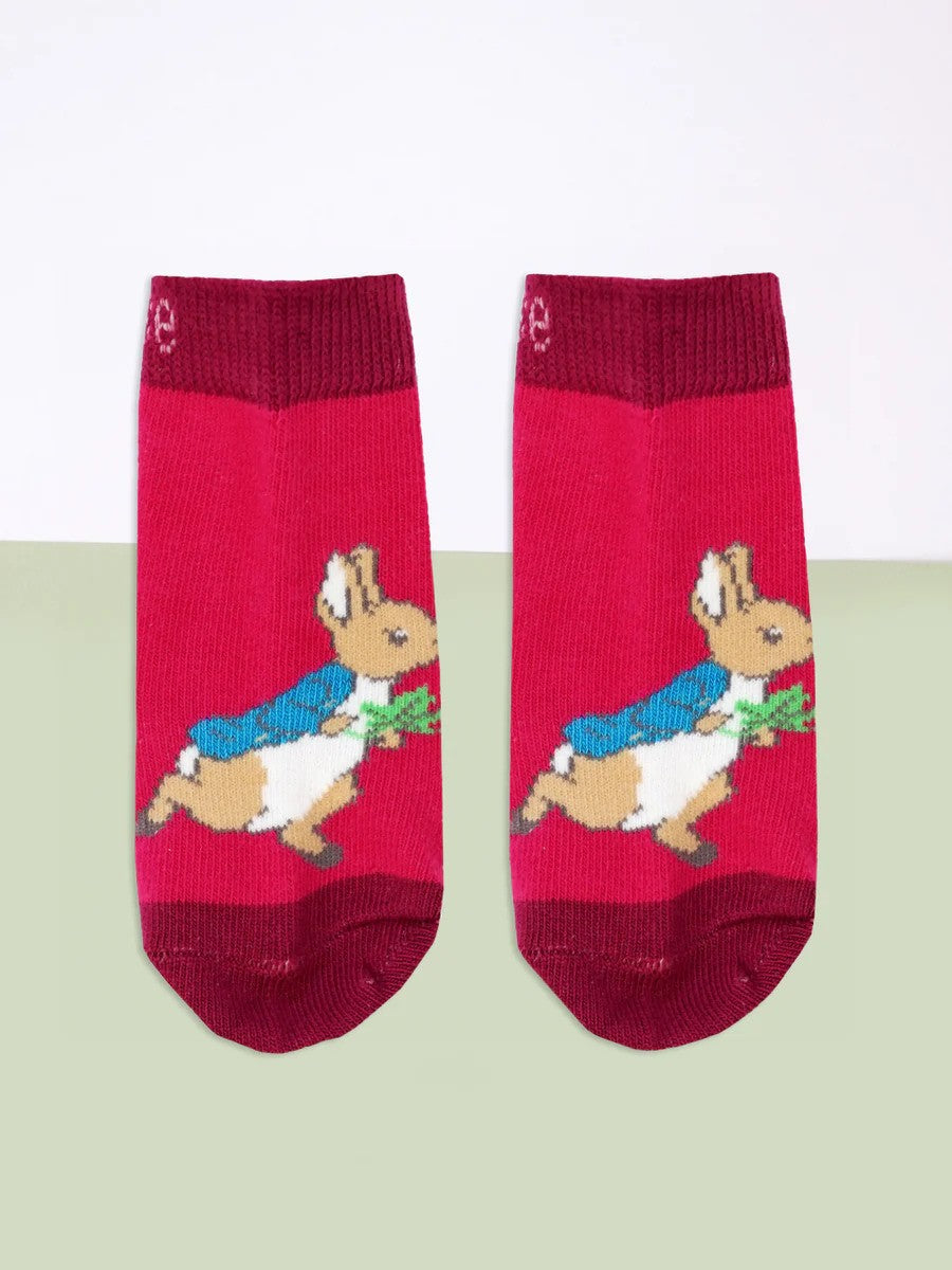 Red socks with Peter Rabbit design