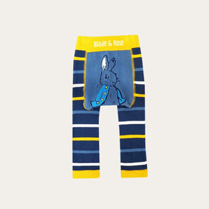 Peter Rabbit baby boy leggings in blue and yellow 'Modern Mix' design.