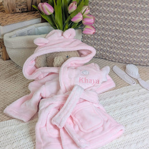 pink baby bath robe with embroidery