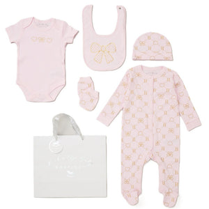 Pink Baby Clothes Set with Gold Bow Print Sleepsuit