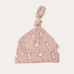 Baby Knot Hat 'Bunnies' 0-6 Months Soft Pink Baby Hat.