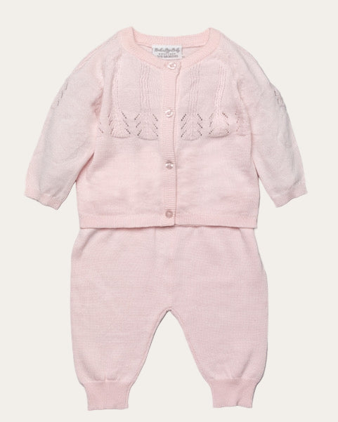 Pink Pointelle Knit Cardigan with Matching Pants