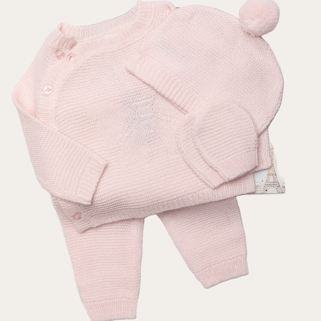 Pink Baby Knit Gift Set – 4 Piece with Bow Motif