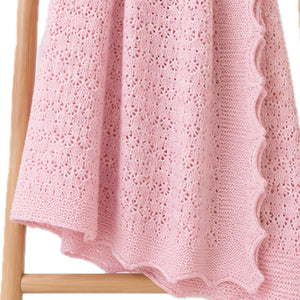 Knitted pink cashmere baby shawl blanket