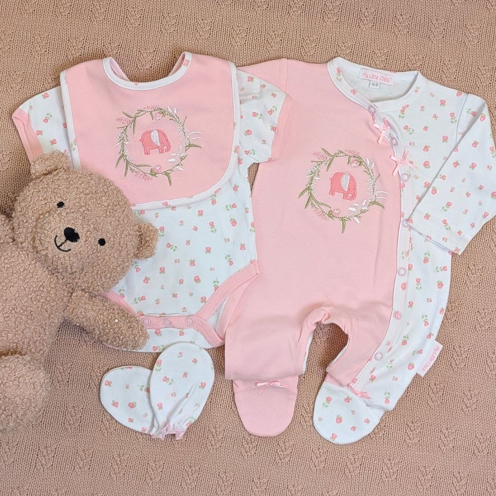 Pink Baby Girl Clothing Set – Elephant Design