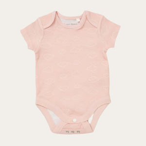Pink organic short sleeve vest with white cloud print
