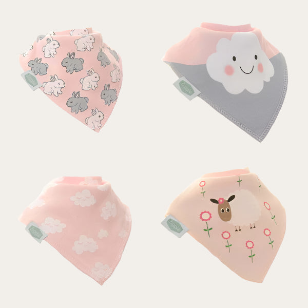 Bandana Bib 4pc ' Pink Clouds' Set Bandana Bib.