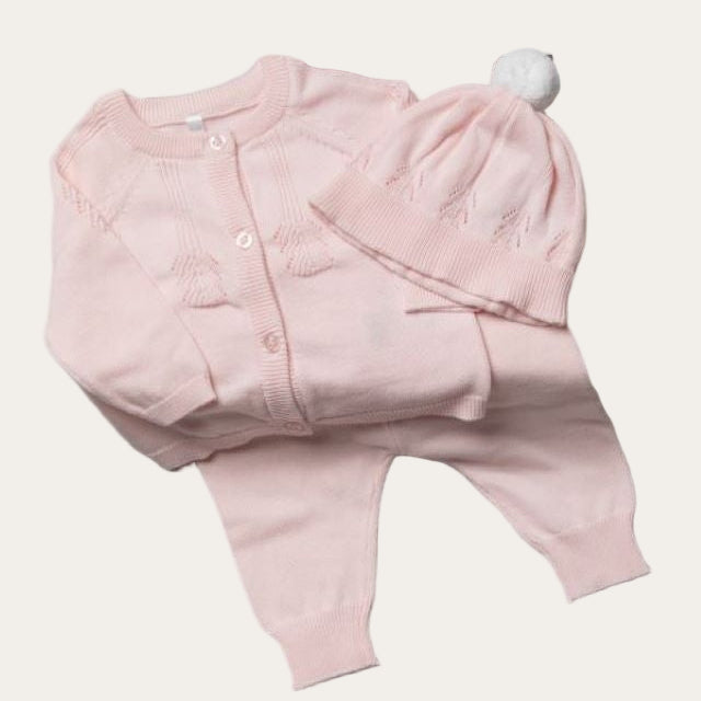 Pink Baby Knit Clothing Gift Set – 3 Piece with Dandelion Motif